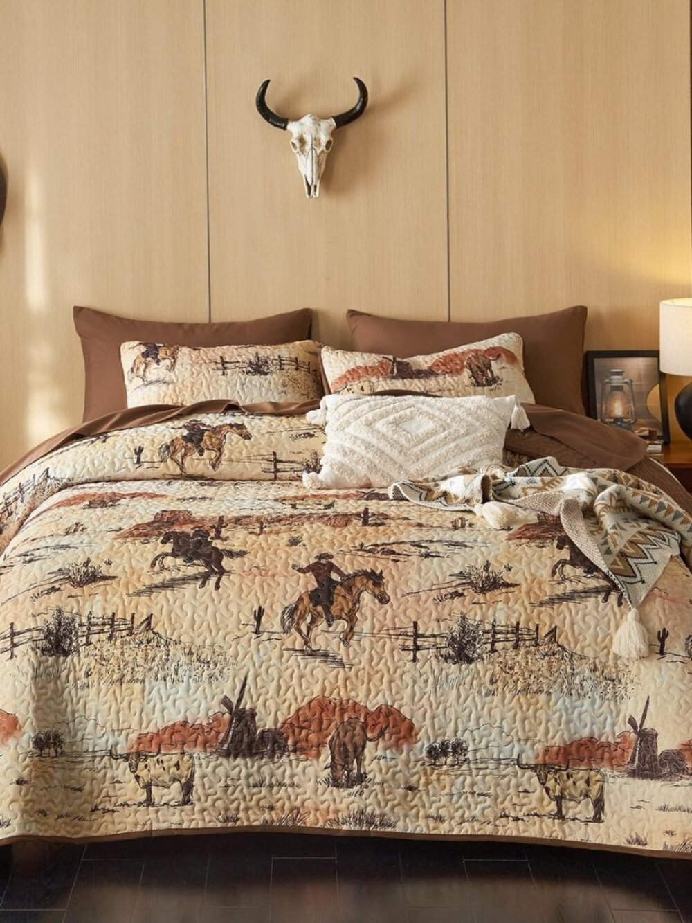Western Quilt Set, Rustic Ranch Life with Cowboy Southwestern Vintage Country